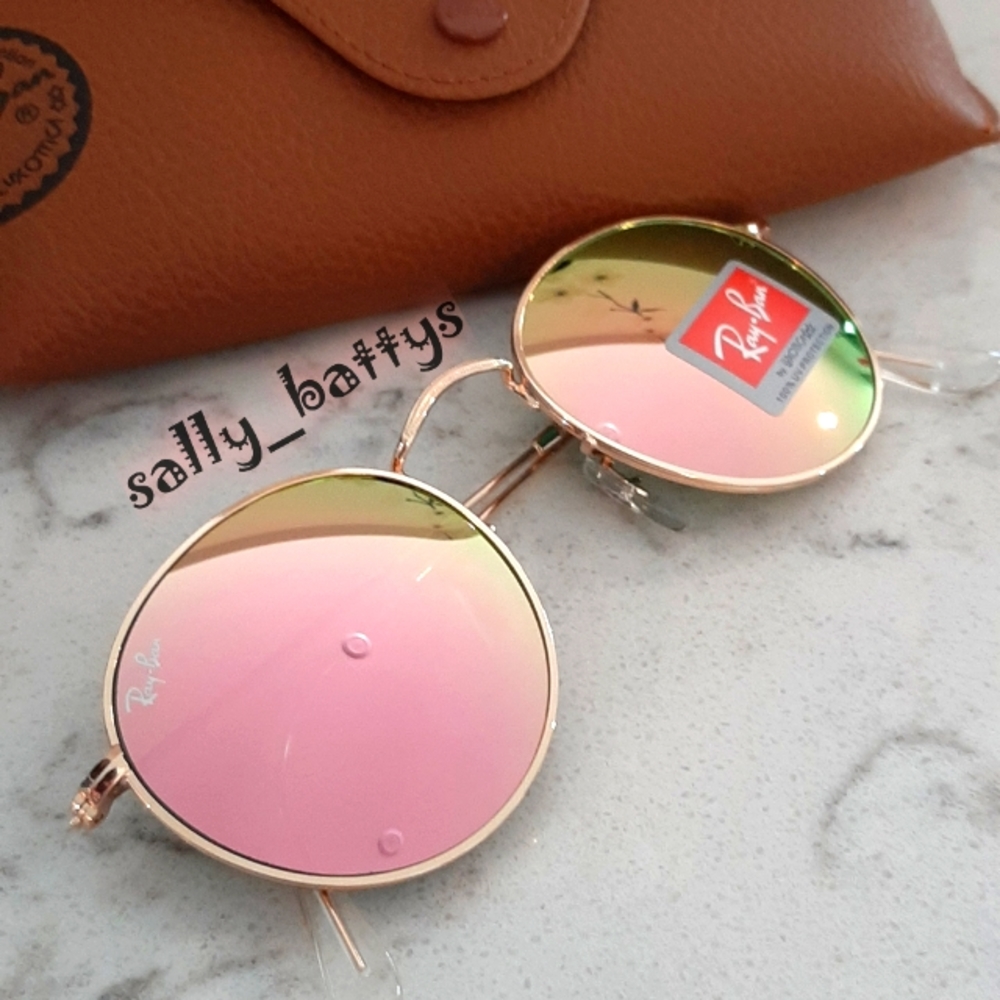 RayBan (Store Display) Round Metal Reflective Pink RB3447 Mirror - Picture 7 of 14